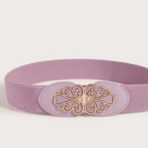 Purple corset belt boho elastic wide faux leather gold spirals waist plus‎ size